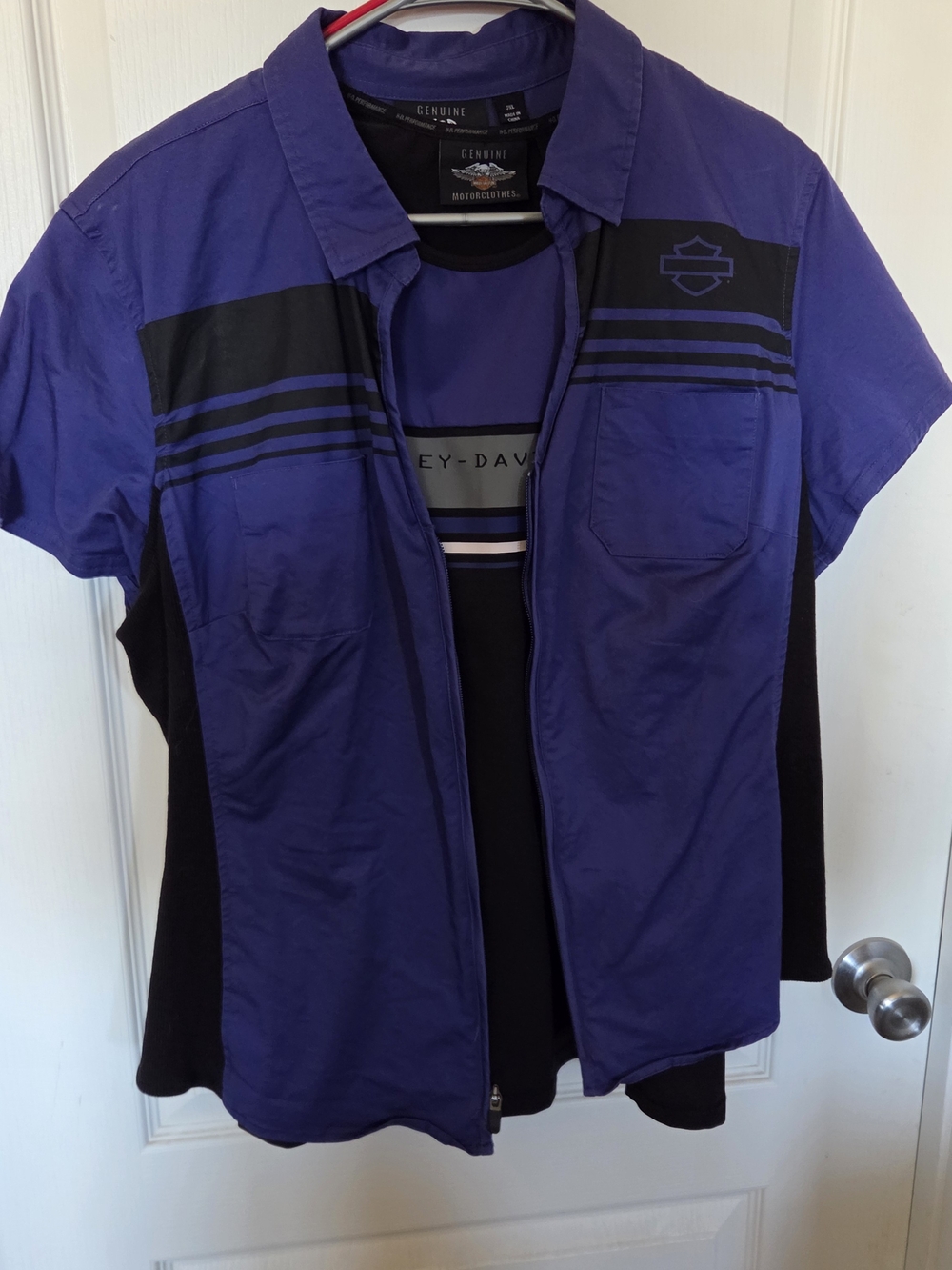 Harley-Davidson Purple and Black Short Sleeve Zip-Front Shirt With Matching Tank